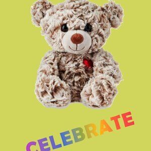 Celebrate Bear - Chocolate & White, Polyester Plush Party Animal with a Heart!